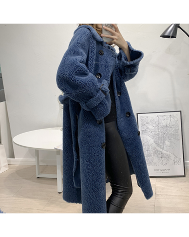 manteau en laine bleu femme